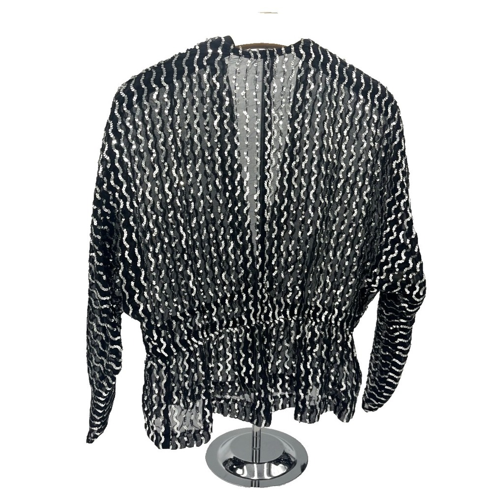 Partique New York  Women's Vintage Black Sequins V-Neck Unlined Jacket Size 10 - Picture 3 of 6
